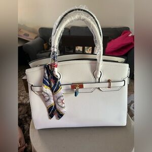 Elegant White Satchel with Scarf Accent